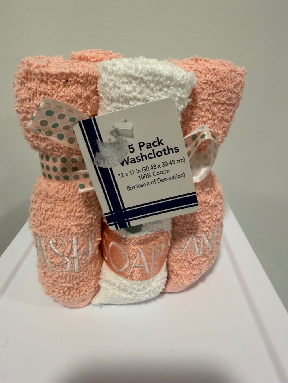 HC White Peach Cloths x 5 Embroidered WASH SOAP SANITIZE